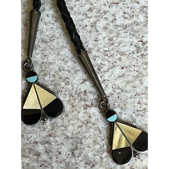 Zuni Sterling Silver Thunderbird Inlay Bolo Tie & Tips A. Dishta Large 42g 38" - Picture 3 of 8